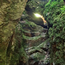 More or less dry Waterfall in front of the entrance of the&amp;nbsp;Cerjanska Cave in southeastern Serbia
